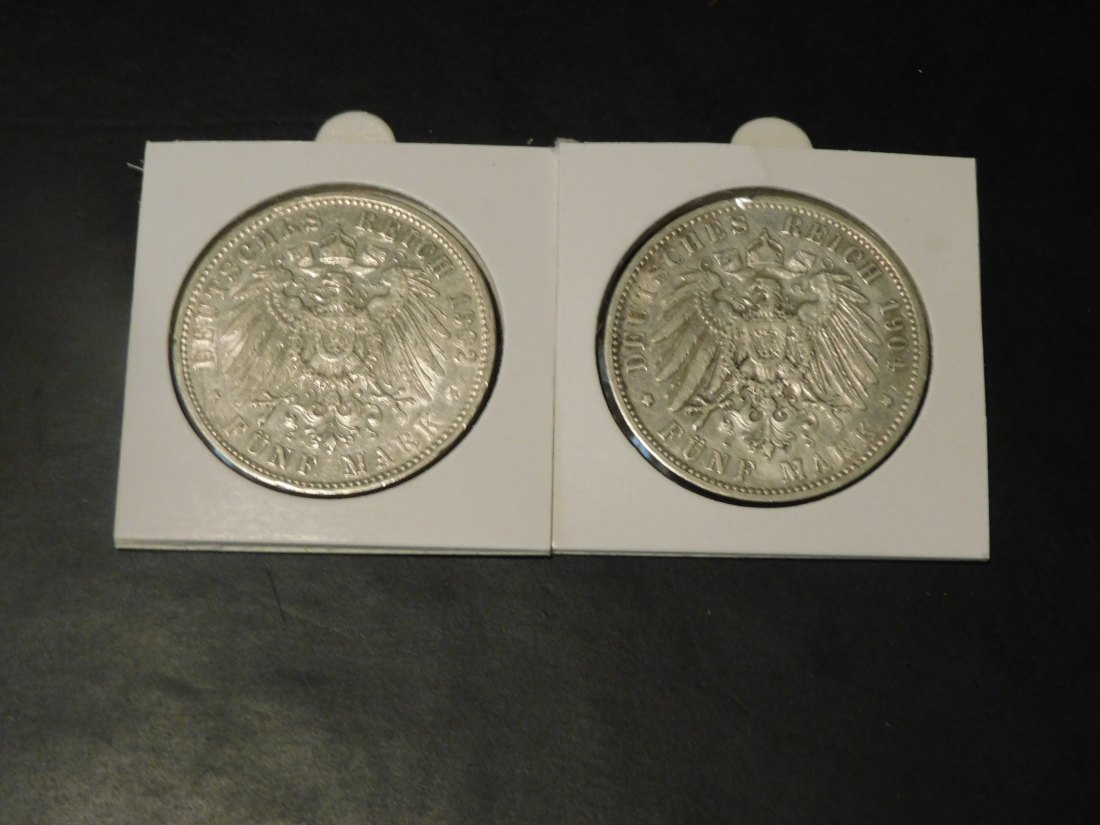  GERMANY 2X 5 MARK 1902-1904 BAVERIA.GRADE-PLEASE SEE PHOTOS.   