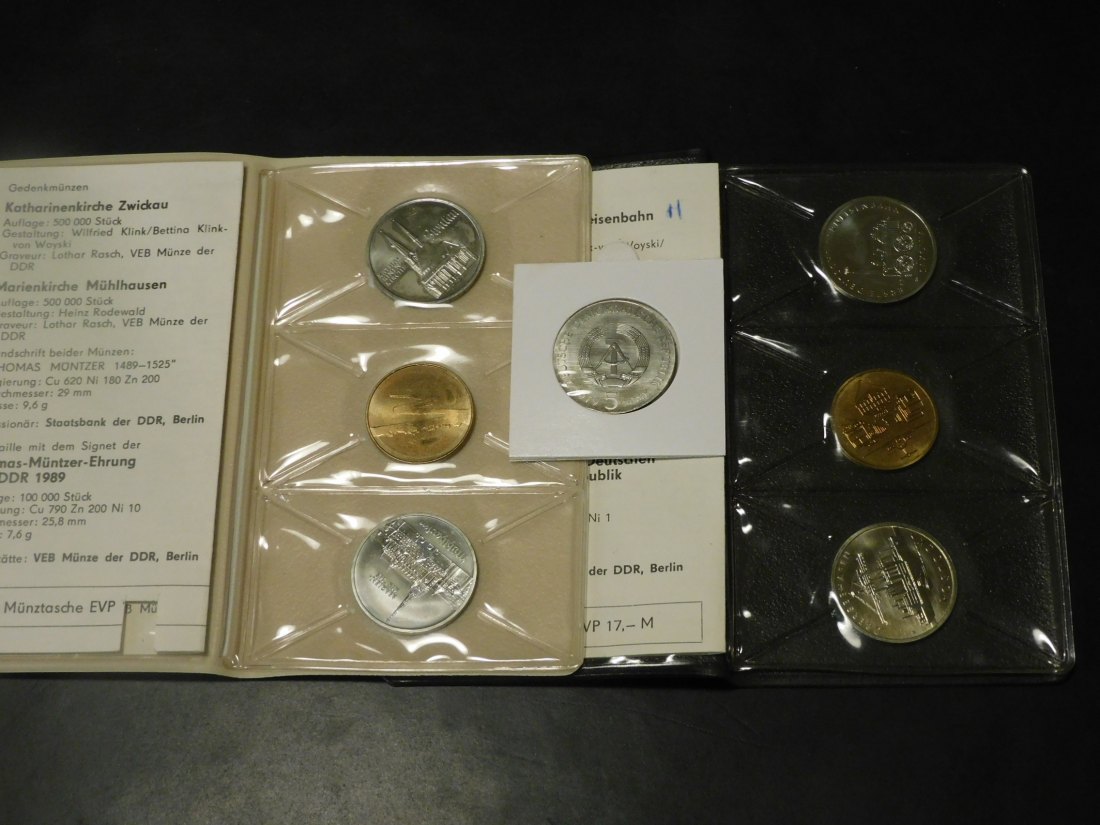  GERMANY 5 MARK 1979 EINSTEIN AND 2 SETS 1988-1989 DDR.GRADE-PLEASE SEE PHOTOS.   
