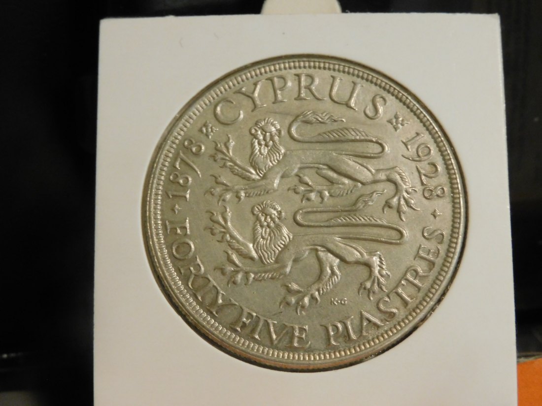  CYPRUS 45 PIASTRES 1928.GRADE-PLEASE SEE PHOTOS.   