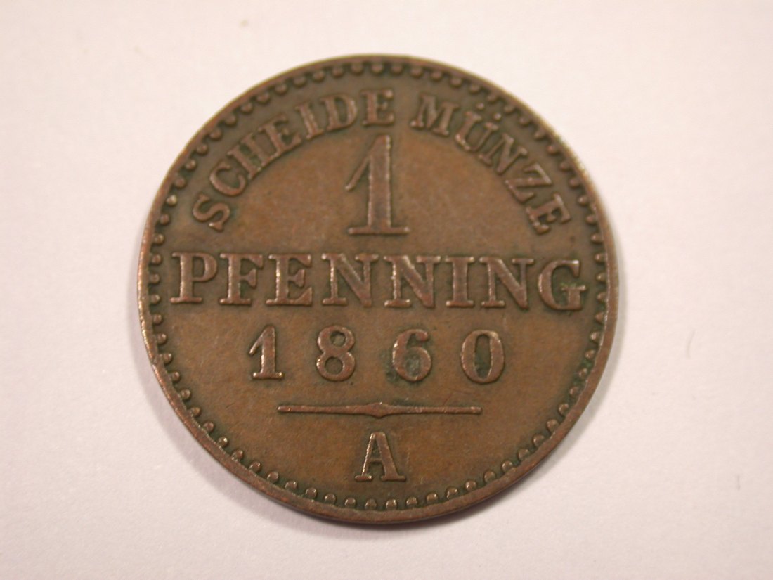 J01 Preussen 1 Pfennig 1860 A in ss+ Originalbilder