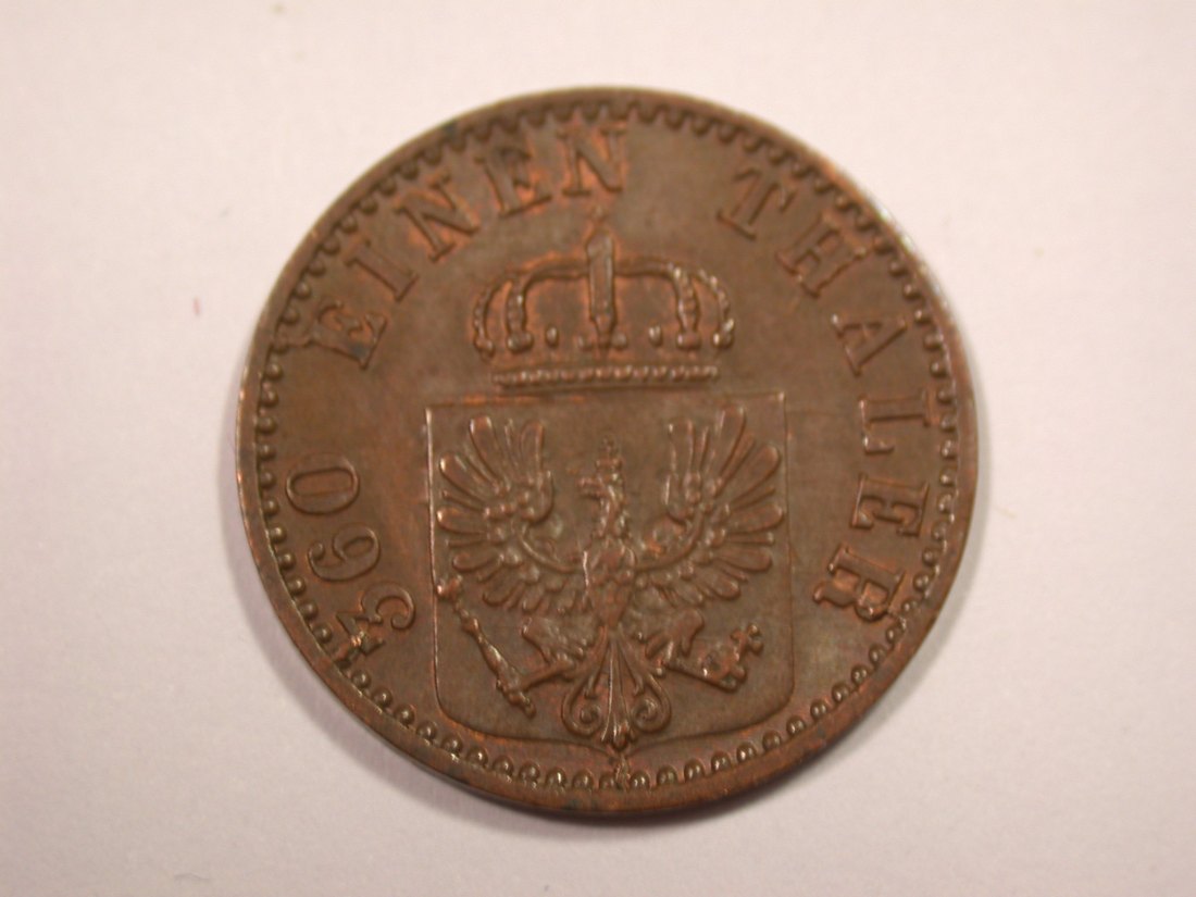  J01 Preussen 1 Pfennig 1867 A in f.st, fleckig  Originalbilder   