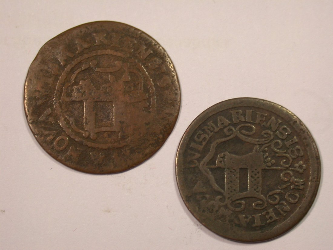  J01  Wismar  3 Pfennig 1738 + 1830 Gering-schön  2 Stück   Originalbilder   
