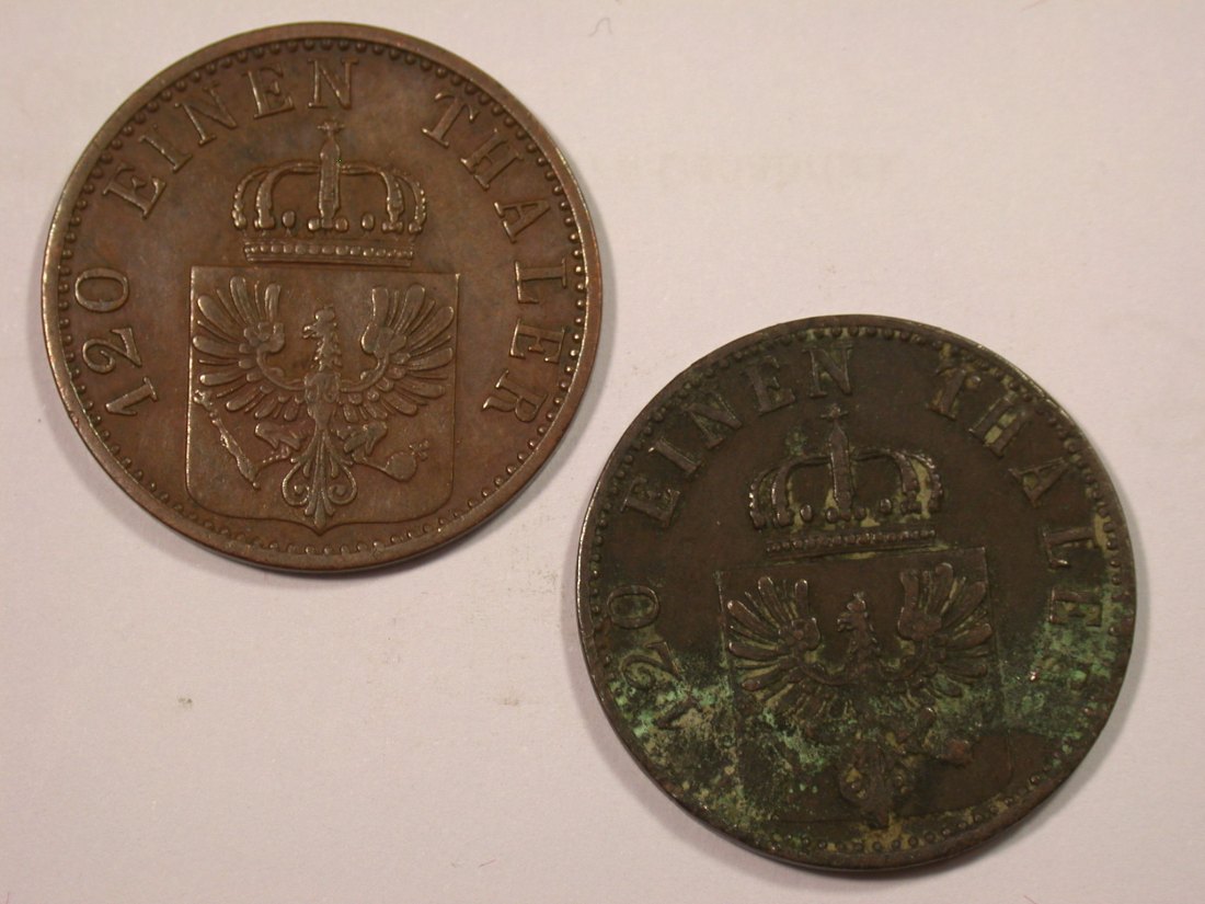 J01  Preussen  3 Pfennig 1870 A + B  f.ss/ss  2 Stück   Originalbilder   