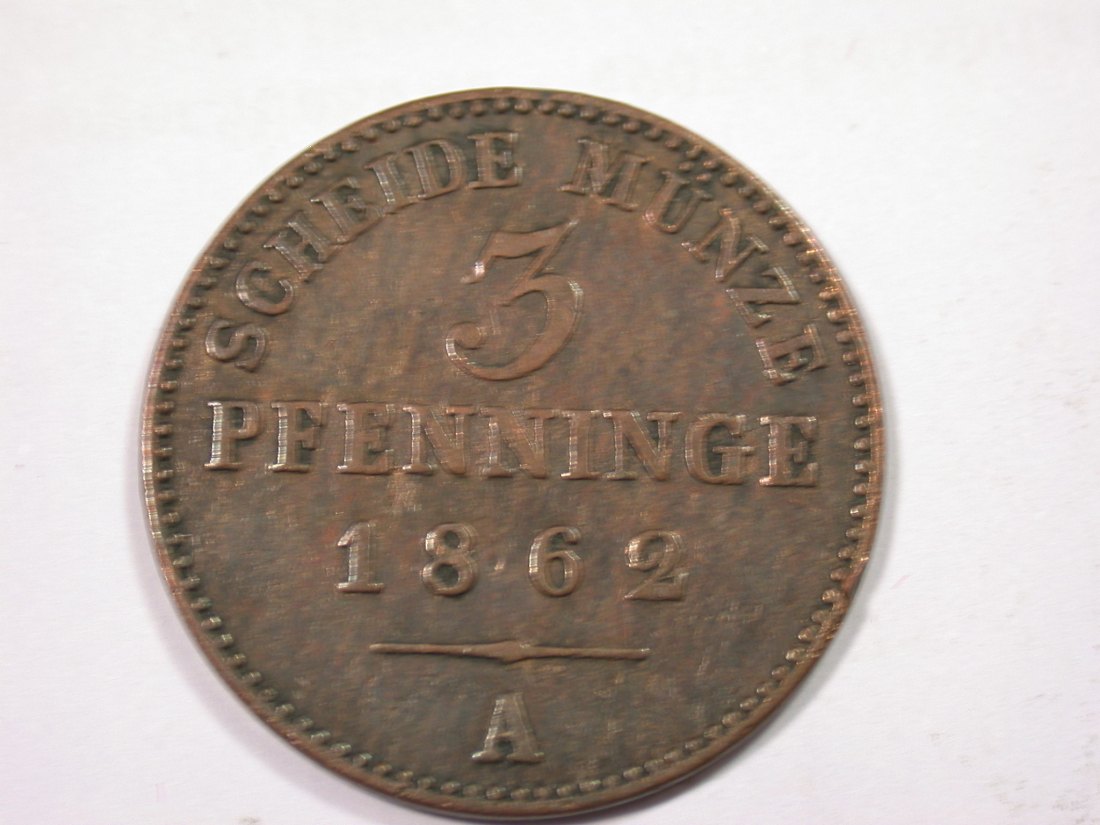 J01 Preussen 3 Pfennig 1862 A in ss Originalbilder