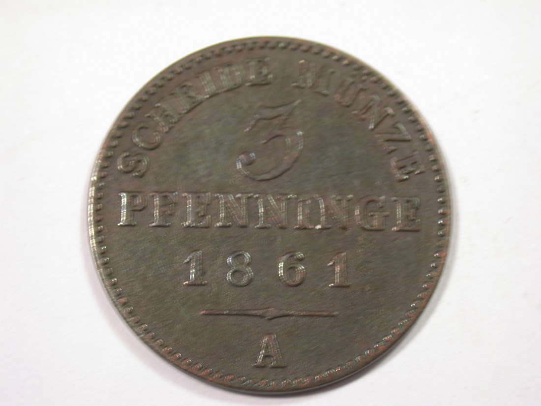 J01 Preussen 3 Pfennig 1861 A in ss Originalbilder