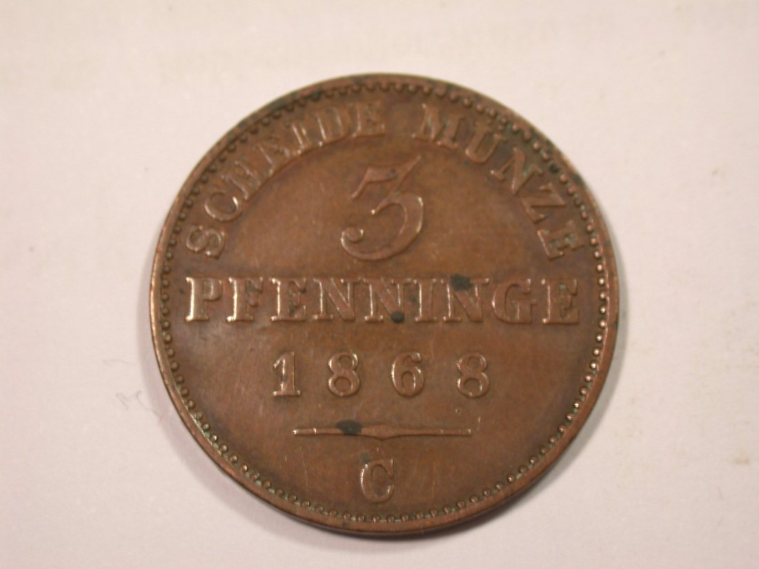 J01 Preussen 3 Pfennig 1868 C in f.ss/ss Originalbilder