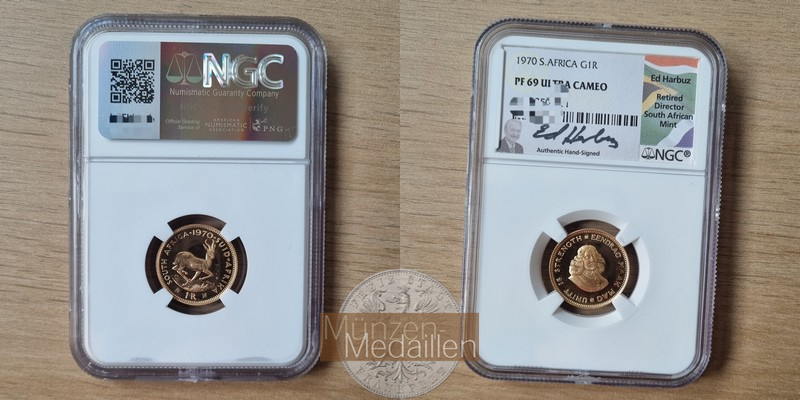 Süd Afrika MM-Frankfurt Feingold: 3,66g 1 Rand 1970 
