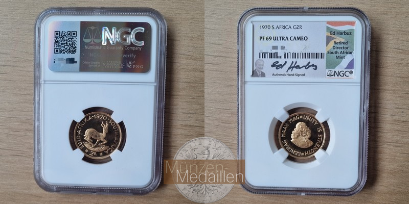 Süd-Afrika MM-Frankfurt   Feingold: 7,32g 2 Rand 1970 