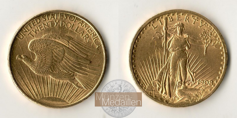 USA  20 Dollar MM-Frankfurt Feingold: 30,09g Double Eagle 1908 
