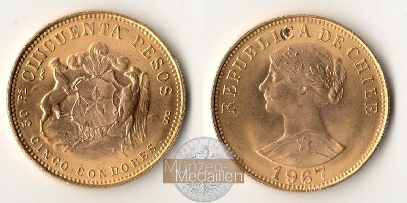 Chile MM-Frankfurt Feingold: 9,15g 50 Pesos 1961 