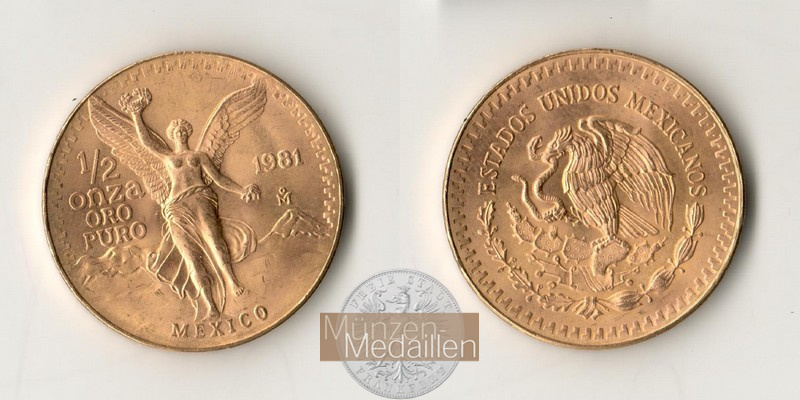 Mexiko MM-Frankfurt Feingewicht: 15,55g 1/2 Onza Libertad 1981 