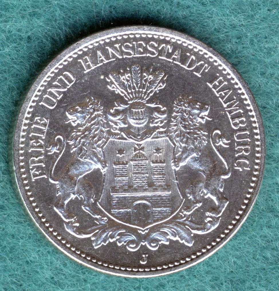  Hamburg, 2 Mark 1911 J, hübsche Erhaltung   
