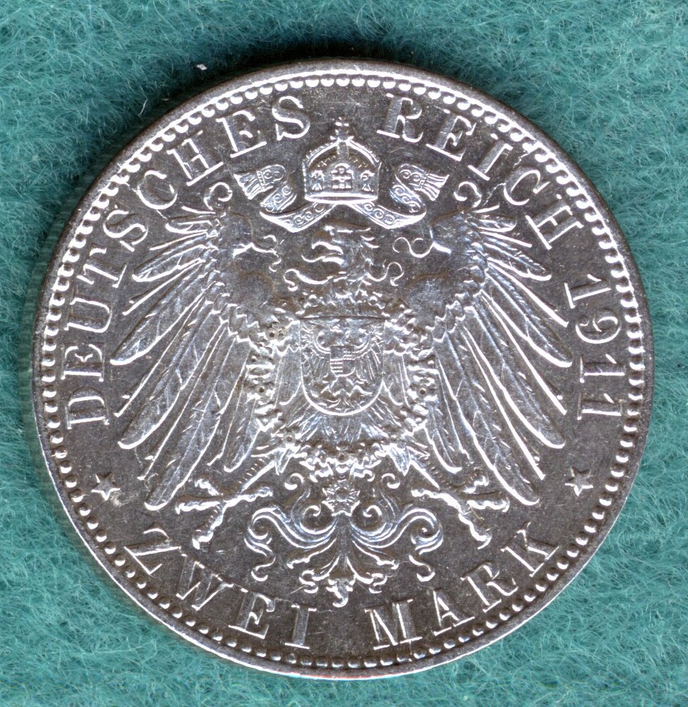  Hamburg, 2 Mark 1911 J, hübsche Erhaltung   