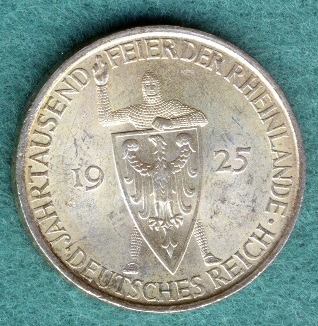  Weimarer Republik, 5 Reichsmark 1925 A, Rheinlande, top !   