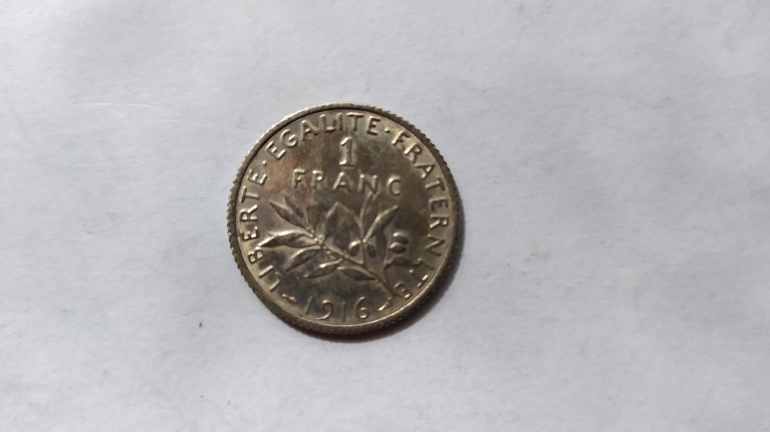  France.1Franc 1916.Silver 835.   