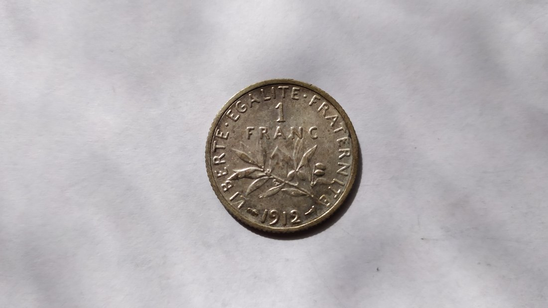  France.1Franc 1912.Silver 835.   