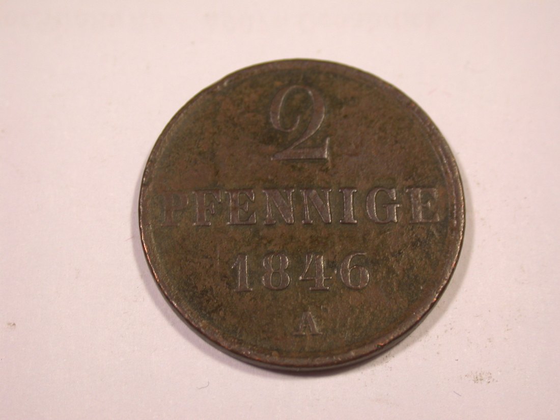 J02 Hannover 2 Pfennig 1846 in f.ss/ss Randfehler Originalbilder