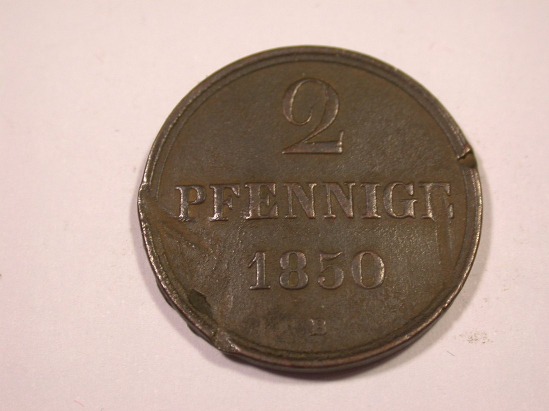 J02 Hannover 2 Pfennig 1850 Belegstück Originalbilder