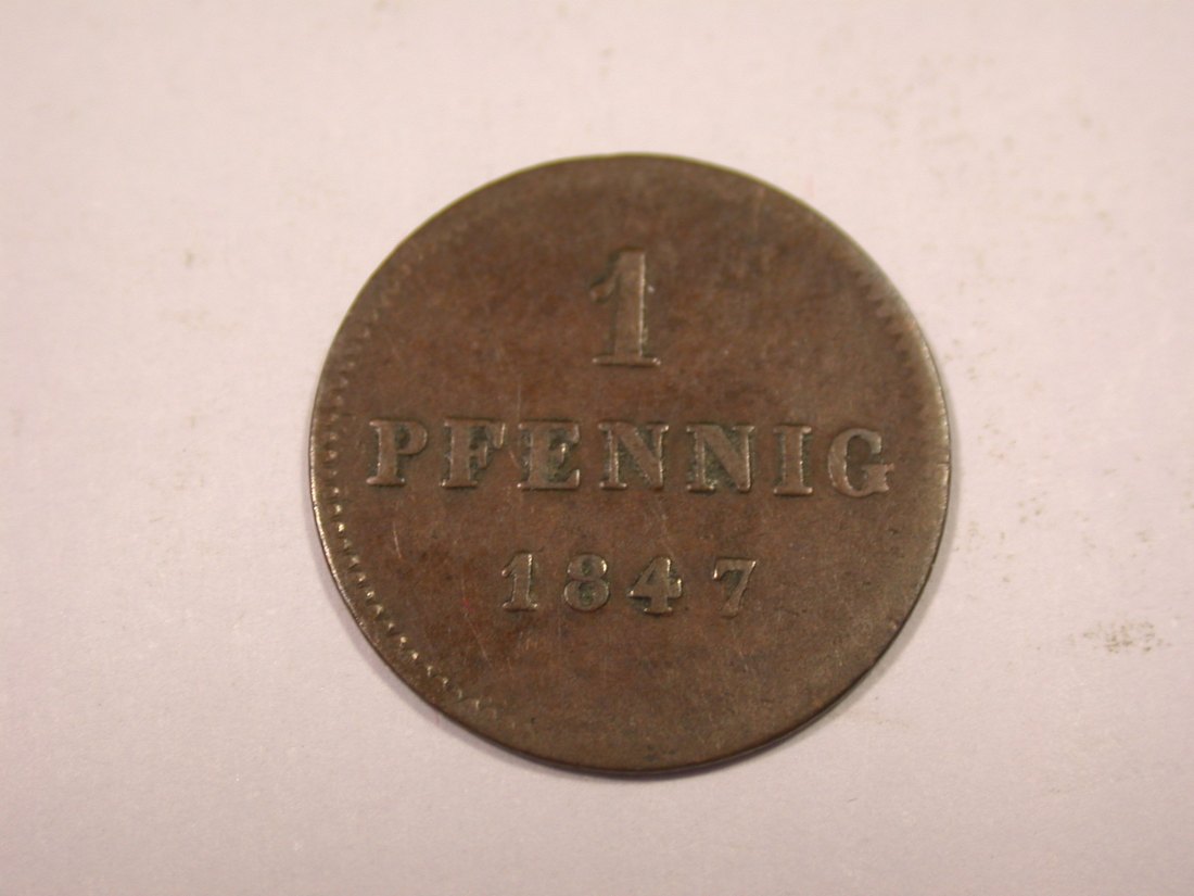 J02 Bayern 1 Pfennig 1847 in ss R Originalbilder