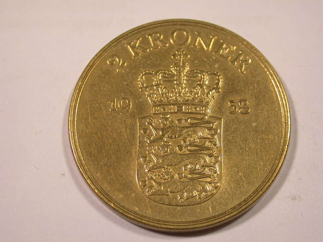 J02 Dänemark 2 Kroner 1958 in ss-vz Originalbilder