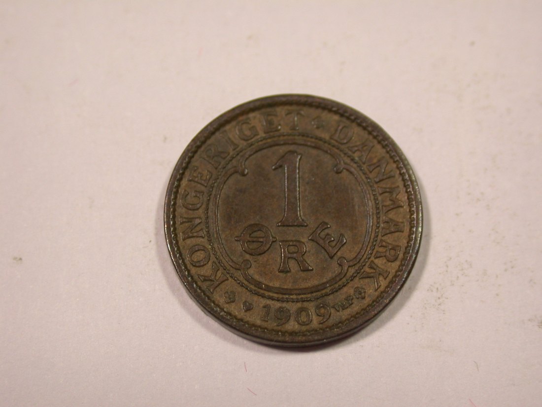 J02 Dänemark 1 Öre 1909 in vz/vz+ Originalbilder