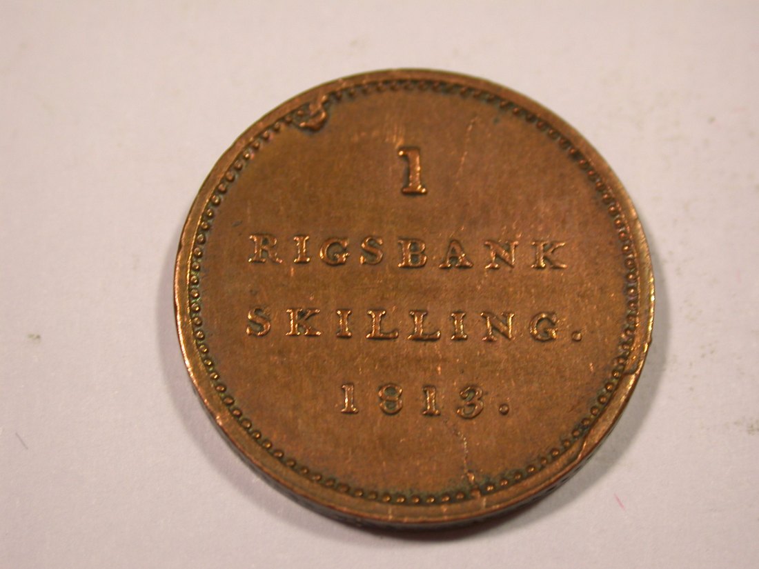 J02 Dänemark 1 Rigsbank Skilling 1813 in f.ss/ss+ Originalbilder
