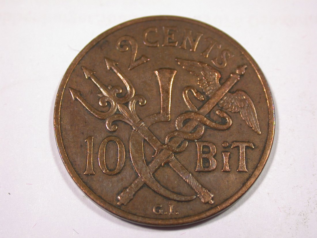 J02 Dänemark Westindien 2 Cents 10 Bit 1905 in ss/ss+ Originalbilder