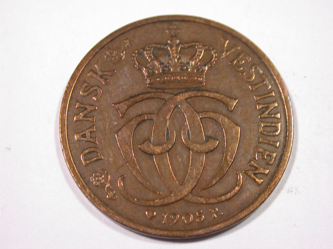  J02  Dänemark  Westindien  2 Cents  10 Bit  1905 in ss/ss+   Originalbilder   