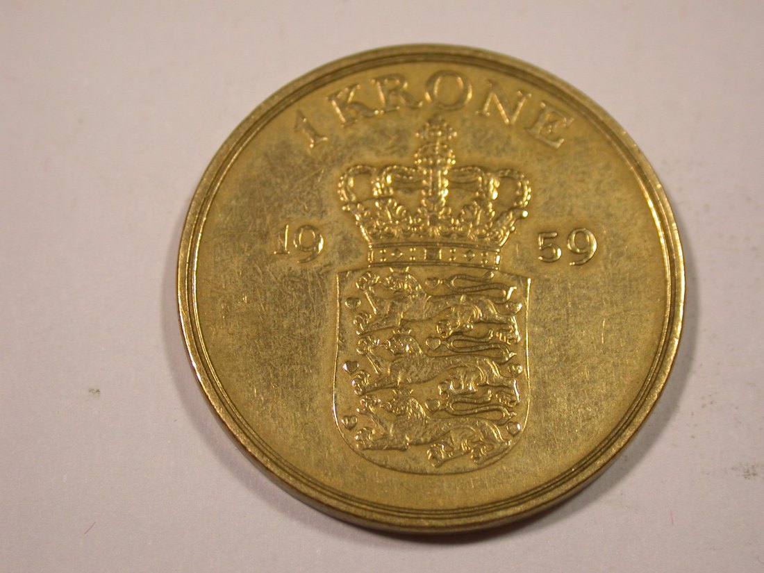 J02 Dänemark 1 Krone 1959 in ss-vz Originalbilder