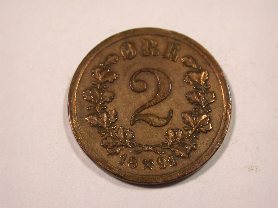 J02 Norwegen 2 Öre 1891 in ss-vz Originalbilder