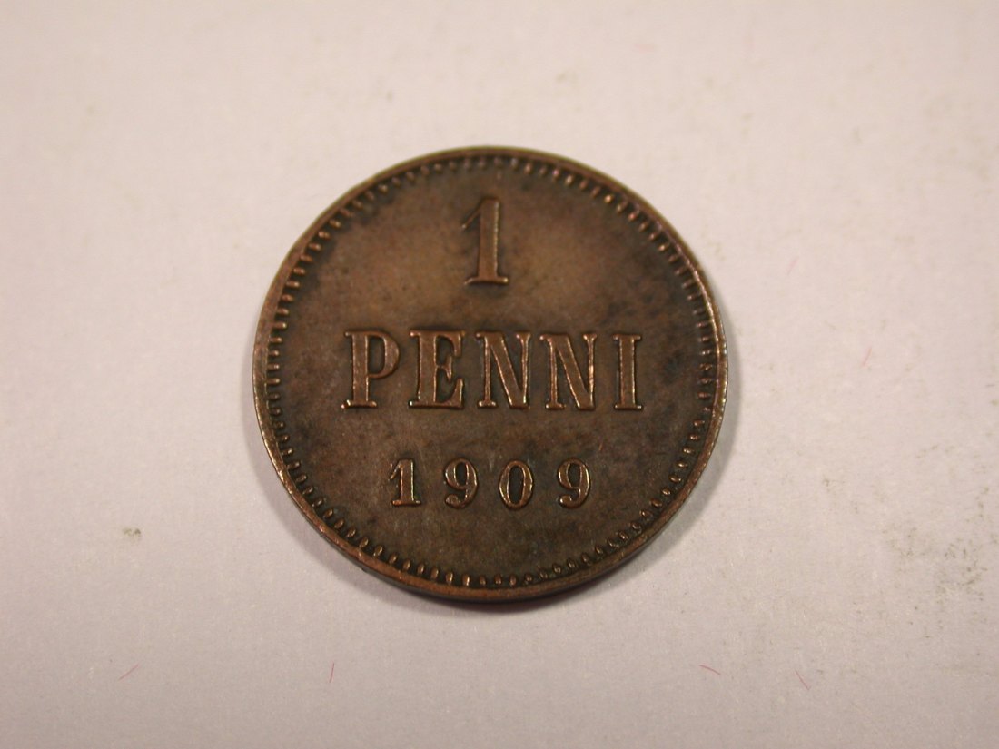 J02 Finnland unter Russland 1 Penni 1909 in vz+ Originalbilder