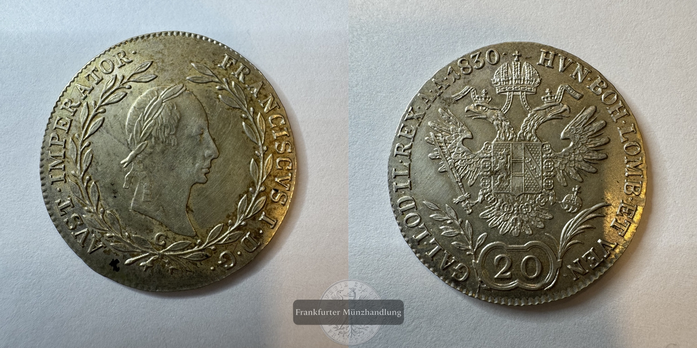  Österreich / 20 Kreuzers 1830 C Francis I FM-Frankfurt KM#2145 Feinsilber: 3,84g   