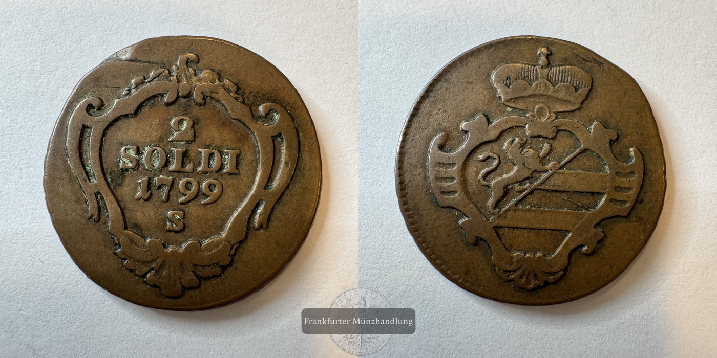  Italien / 2 Soldi 1799 S Francesco II FM-Frankfurt Kupfer: 5,5g   