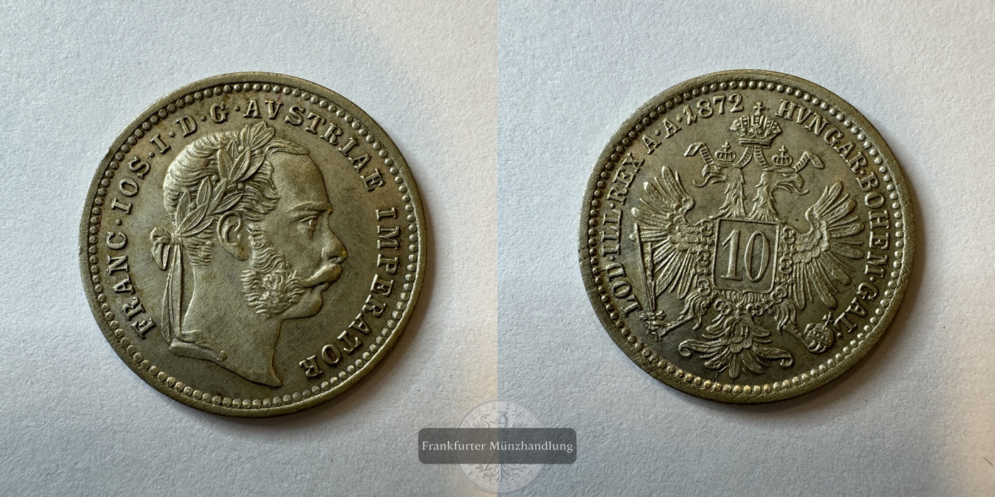  Österreich / 10 Kreuzers Francis Joseph I 1872 FM-Frankfurt KM#2206 Feinsilber: 0,668g   