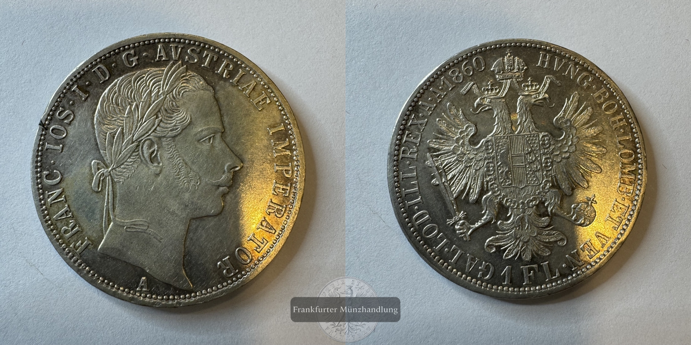  Österreich / 1 Florin 1860 A Franz Joseph I. FM-Frankfurt KM#2219 Feinsilber: 11,11g   
