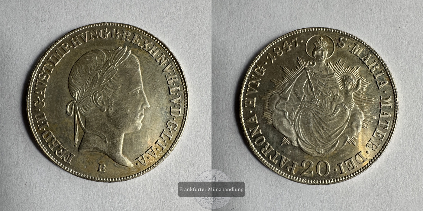  Ungarn / 20 Kreuzers 1847 B Ferdinand V FM-Frankfurt KM#422 Feinsilber: 3,89g   
