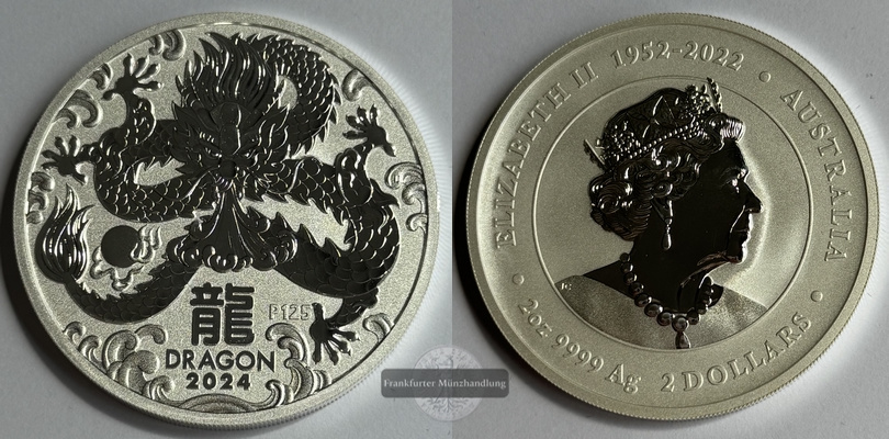  Australien  2 Dollar 2024   Jahr des Drachen UC# 2224  FM-Frankfurt Feinsilber: 62,22g   