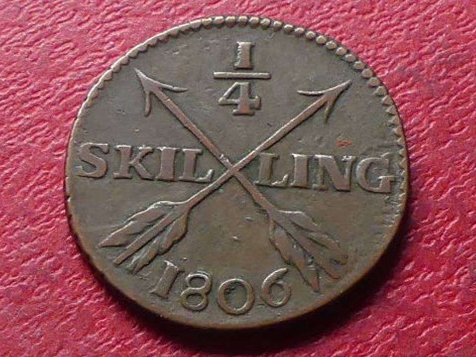  Schwedische Münze 1/4 Skilling 1806 Gustaf IV Adolf, Erhaltung!   