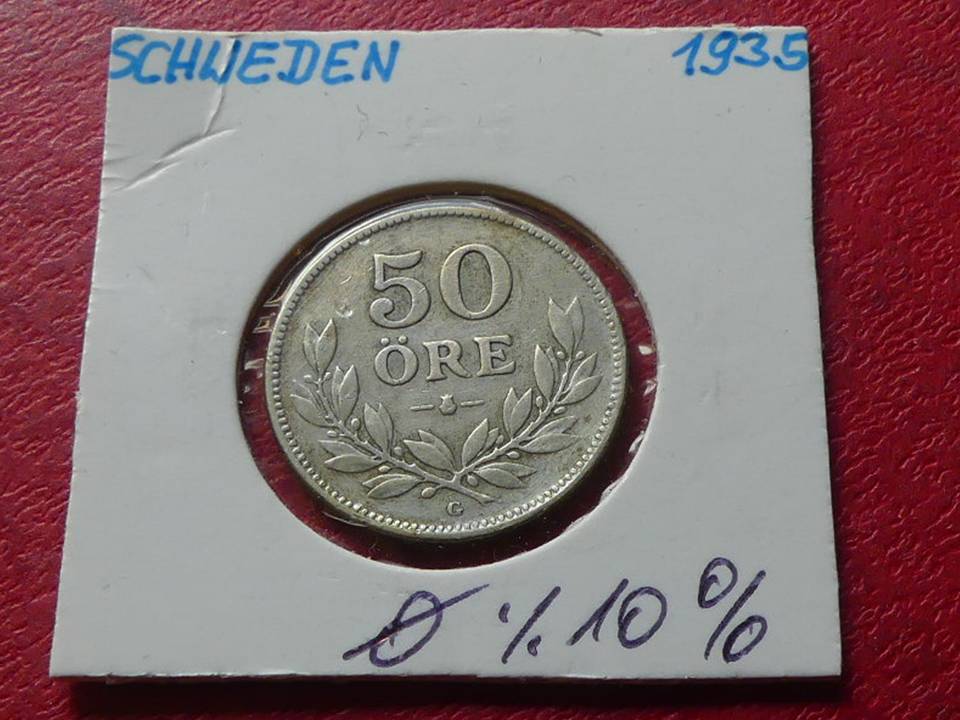  Schwedische Silbermünze 50 Öre 1935   