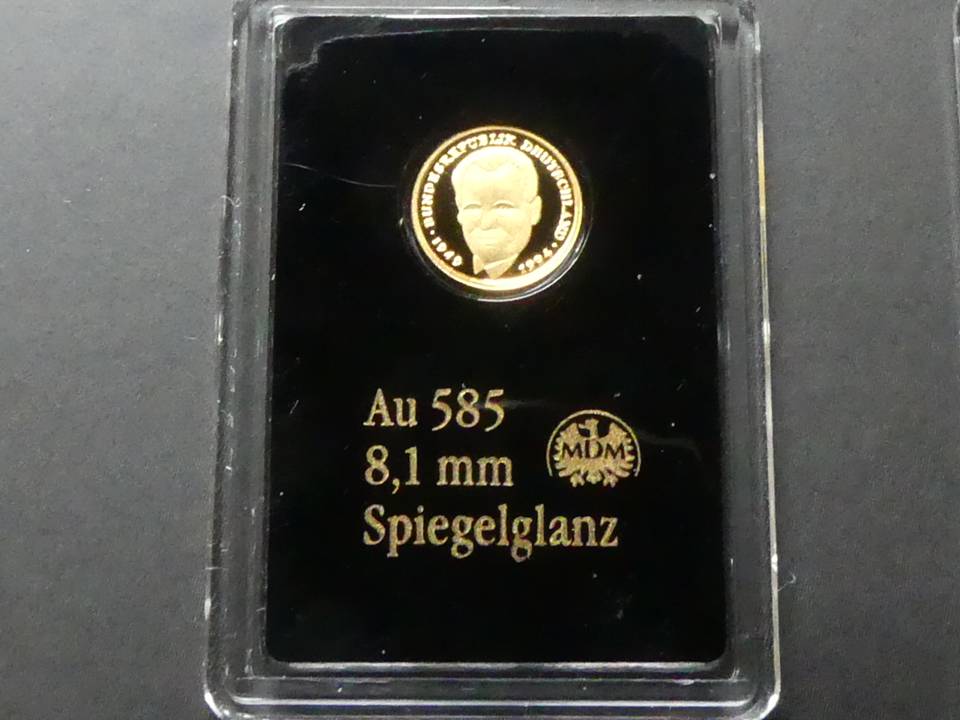  Kleine Goldmünze 2 DM „Willy Brandt“ 0,28 Gramm 585er Gold, Spiegelglanz   