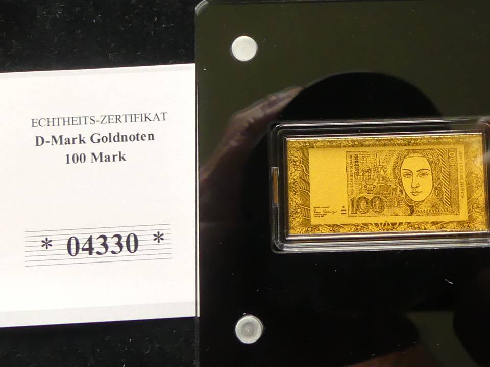  Goldnote „100 DM“ 1/200 Unze 999er Gold, PP, mit Zertifikat   