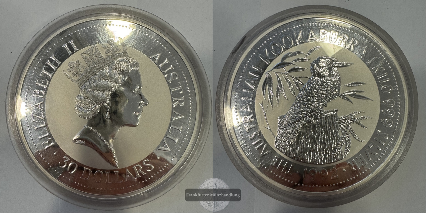  Australien 30 Dollar 1992 Kookaburra FM-Frankfurt  Feinsilber: 1.000g   