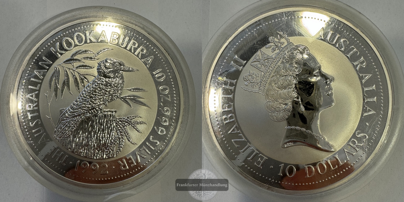  Australien  10 Dollar 1992 Kookaburra  FM-Frankfurt  Feinsilber: 311g   