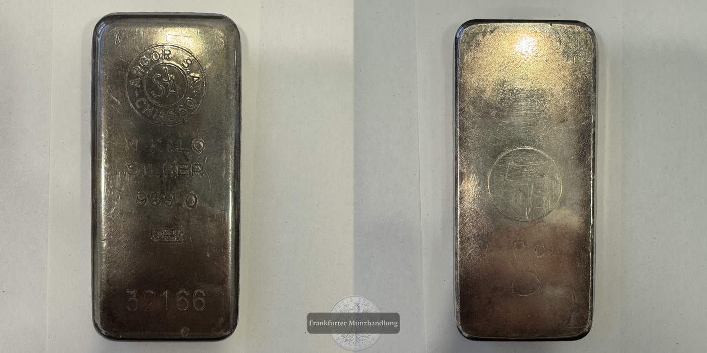  Argor S.A. Chiasso 1kg/1000g  Silberbarren   FM-Frankfurt   Feinsilber: 1000g   