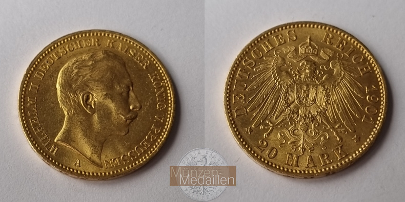 Dt. Kaiserreich Preussen, Wilhelm II. MM-Frankfurt Feingold: 7,17g 20 Mark 1901 A 