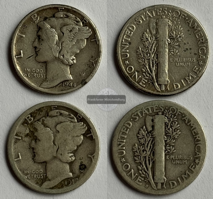  USA 2x 1 Dime 1917&1944 FM-Frankfurt KM#140 Feinsilber: 5,5g   