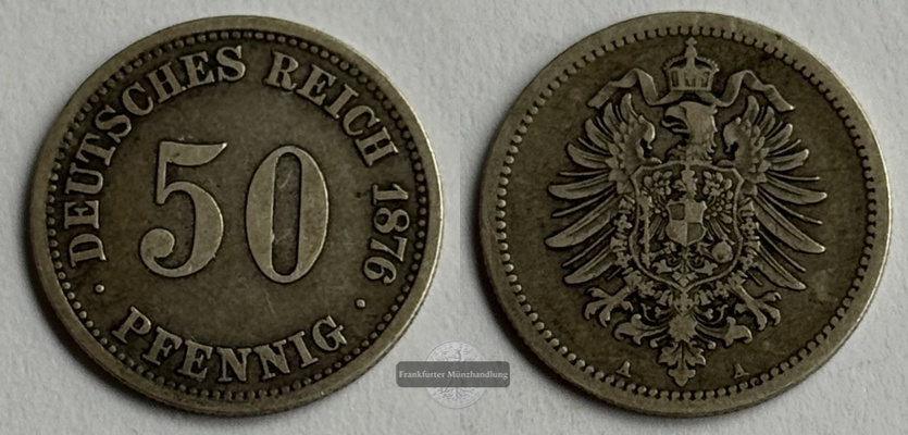  Dt. Kaiserreich 50 Pfennig 1876 A  FM-Frankfurt KM#6 Feinsilber: 2,5g   