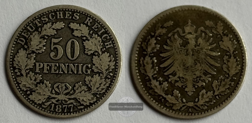  Dt. Kaiserreich 50 Pfennig 1877 A  FM-Frankfurt KM#8 Feinsilber: 2,5g   
