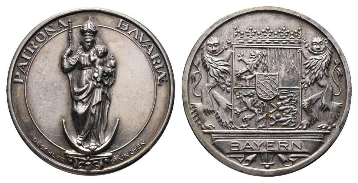  Medaille; Patrona Bavaria; Weißmetall ; entfernte Trageöse; 25,93 g; Ø 38,70 mm   