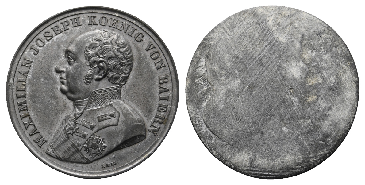  Medaille; Bayern; Maximilian Joseph; einseitiger Zinnabschlag; 13,39 g; Ø 42,94 mm   